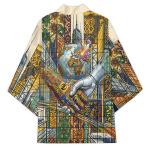 Léopold Sédar Senghor Kimono President Poete Portrait Futuristic African Robotic Handshake Earth and Flowers Unity - African Pride