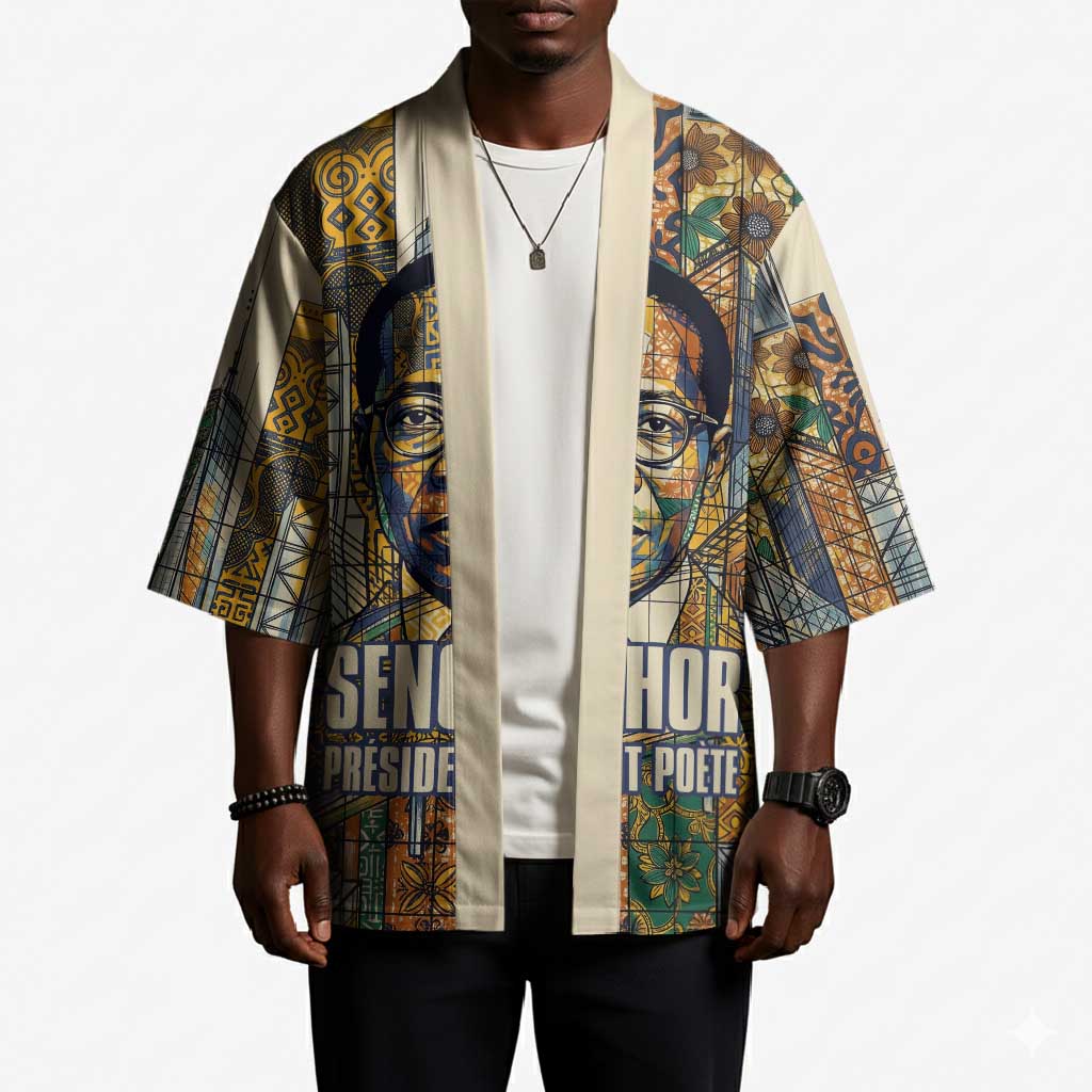 Léopold Sédar Senghor Kimono President Poete Portrait Futuristic African Robotic Handshake Earth and Flowers Unity - African Pride