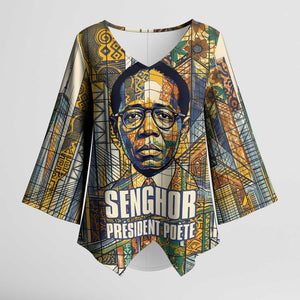 Léopold Sédar Senghor Kimono Sleeve Blouse President Poete Portrait Futuristic African Robotic Handshake Earth and Flowers Unity - African Pride