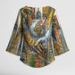 Léopold Sédar Senghor Kimono Sleeve Blouse President Poete Portrait Futuristic African Robotic Handshake Earth and Flowers Unity - African Pride