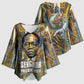 Léopold Sédar Senghor Kimono Sleeve Blouse President Poete Portrait Futuristic African Robotic Handshake Earth and Flowers Unity - African Pride