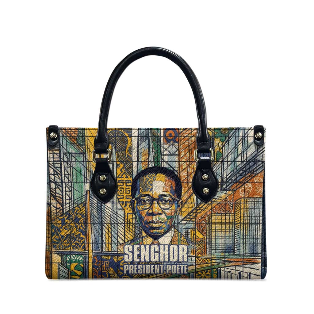 Léopold Sédar Senghor Leather Bag President Poete Portrait Futuristic African Robotic Handshake Earth and Flowers Unity - African Pride