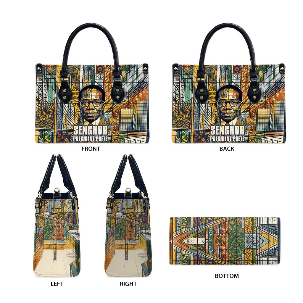 Léopold Sédar Senghor Leather Bag President Poete Portrait Futuristic African Robotic Handshake Earth and Flowers Unity - African Pride