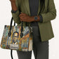 Léopold Sédar Senghor Leather Bag President Poete Portrait Futuristic African Robotic Handshake Earth and Flowers Unity - African Pride