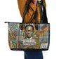 Léopold Sédar Senghor Leather Tote Bag President Poete Portrait Futuristic African Robotic Handshake Earth and Flowers Unity - African Pride