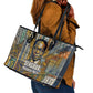 Léopold Sédar Senghor Leather Tote Bag President Poete Portrait Futuristic African Robotic Handshake Earth and Flowers Unity - African Pride