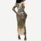Léopold Sédar Senghor Long Sleeve Bodycon Dress President Poete Portrait Futuristic African Robotic Handshake Earth and Flowers Unity - African Pride