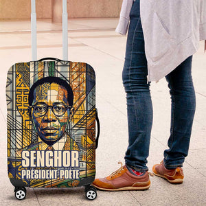 Léopold Sédar Senghor Luggage Cover President Poete Portrait Futuristic African Robotic Handshake Earth and Flowers Unity - African Pride
