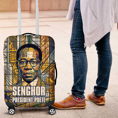 Léopold Sédar Senghor Luggage Cover President Poete Portrait Futuristic African Robotic Handshake Earth and Flowers Unity - African Pride