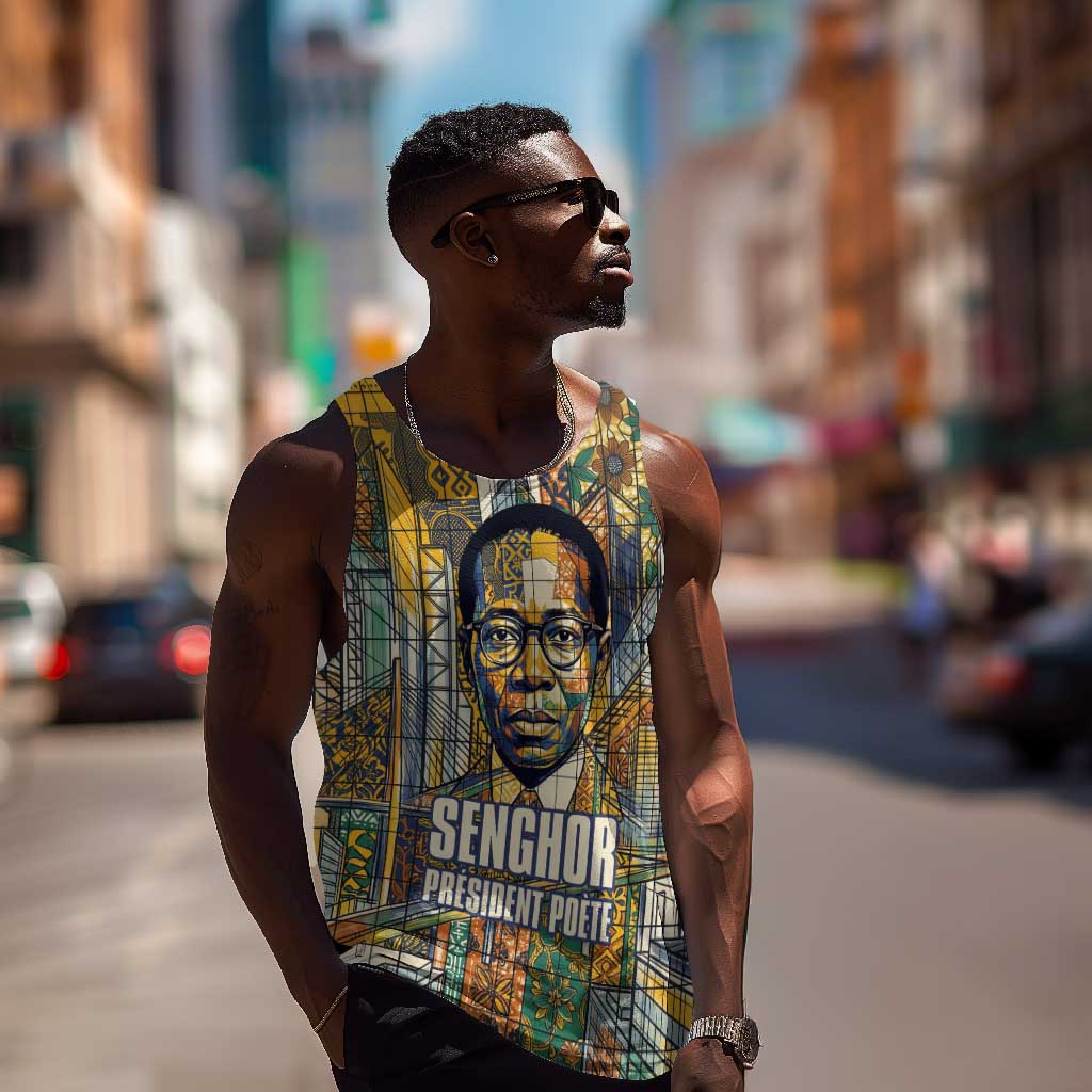 Léopold Sédar Senghor Men Tank Top President Poete Portrait Futuristic African Robotic Handshake Earth and Flowers Unity - African Pride