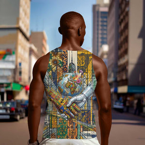 Léopold Sédar Senghor Men Tank Top President Poete Portrait Futuristic African Robotic Handshake Earth and Flowers Unity - African Pride