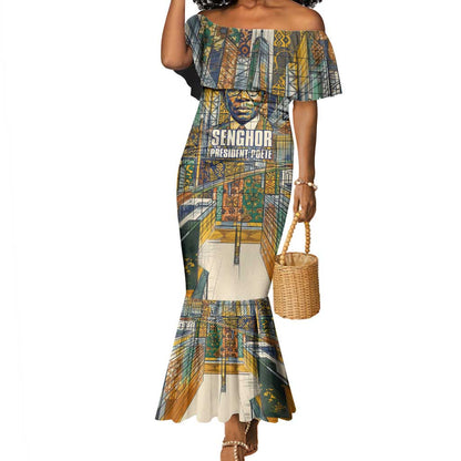 Léopold Sédar Senghor Mermaid Dress President Poete Portrait Futuristic African Robotic Handshake Earth and Flowers Unity - African Pride