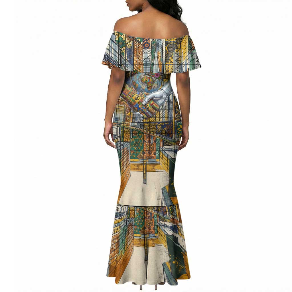 Léopold Sédar Senghor Mermaid Dress President Poete Portrait Futuristic African Robotic Handshake Earth and Flowers Unity - African Pride