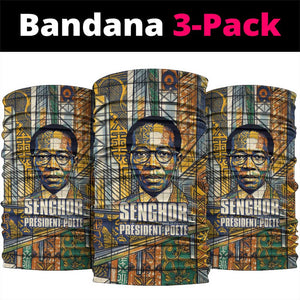 Léopold Sédar Senghor Neck Gaiter President Poete Portrait Futuristic African Robotic Handshake Earth and Flowers Unity - African Pride