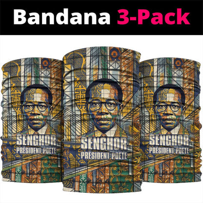 Léopold Sédar Senghor Neck Gaiter President Poete Portrait Futuristic African Robotic Handshake Earth and Flowers Unity - African Pride