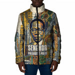 Léopold Sédar Senghor Padded Jacket President Poete Portrait Futuristic African Robotic Handshake Earth and Flowers Unity - African Pride