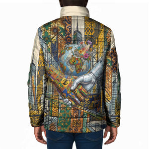 Léopold Sédar Senghor Padded Jacket President Poete Portrait Futuristic African Robotic Handshake Earth and Flowers Unity - African Pride
