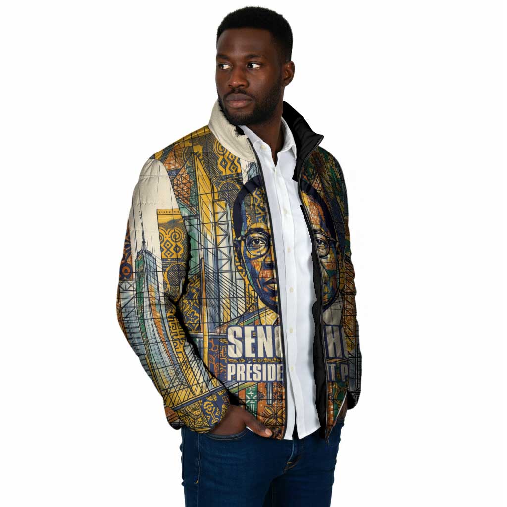 Léopold Sédar Senghor Padded Jacket President Poete Portrait Futuristic African Robotic Handshake Earth and Flowers Unity - African Pride