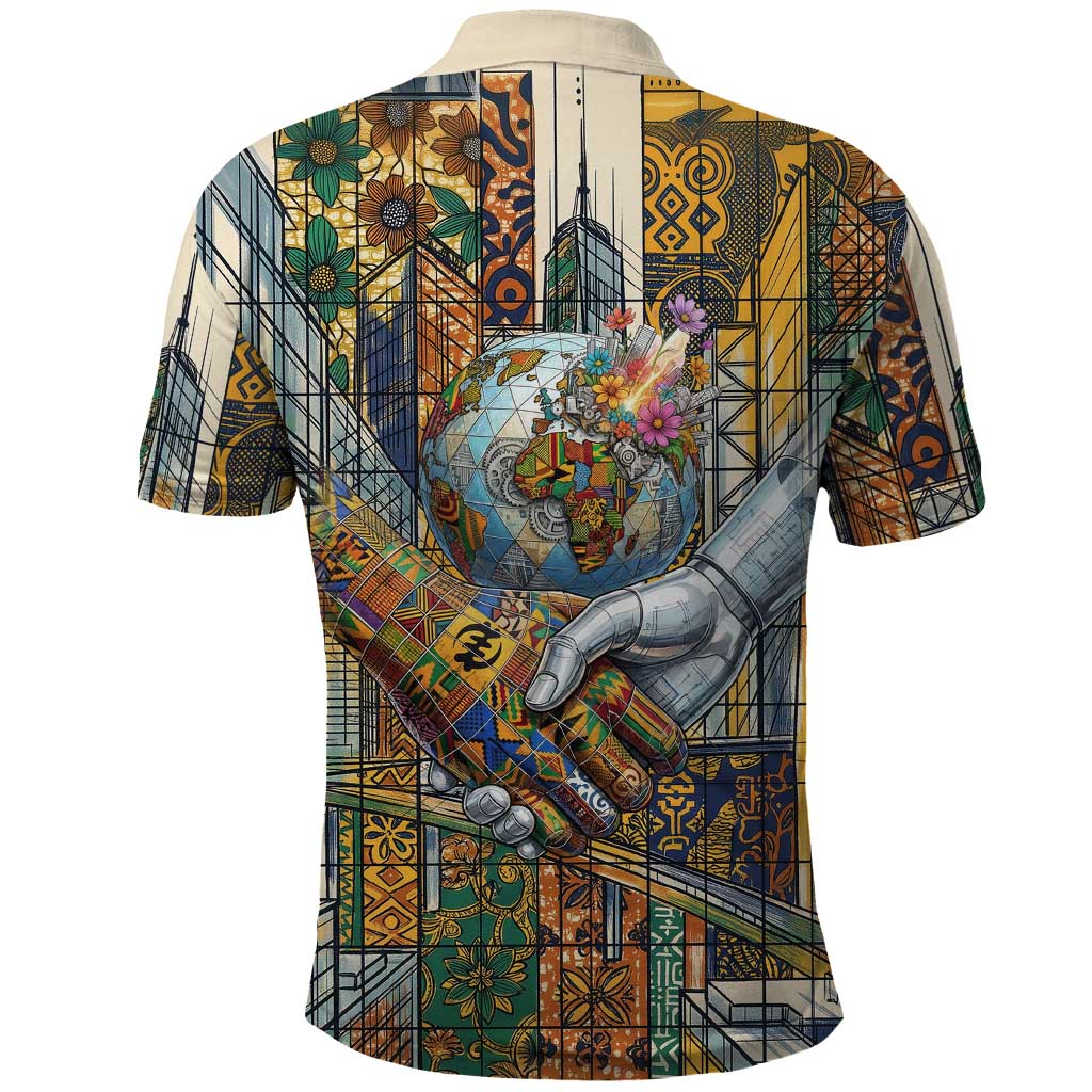 Léopold Sédar Senghor Polo Shirt President Poete Portrait Futuristic African Robotic Handshake Earth and Flowers Unity - African Pride