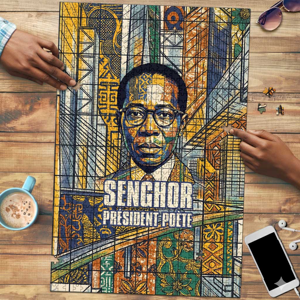 Léopold Sédar Senghor Puzzle President Poete Portrait Futuristic African Robotic Handshake Earth and Flowers Unity - African Pride