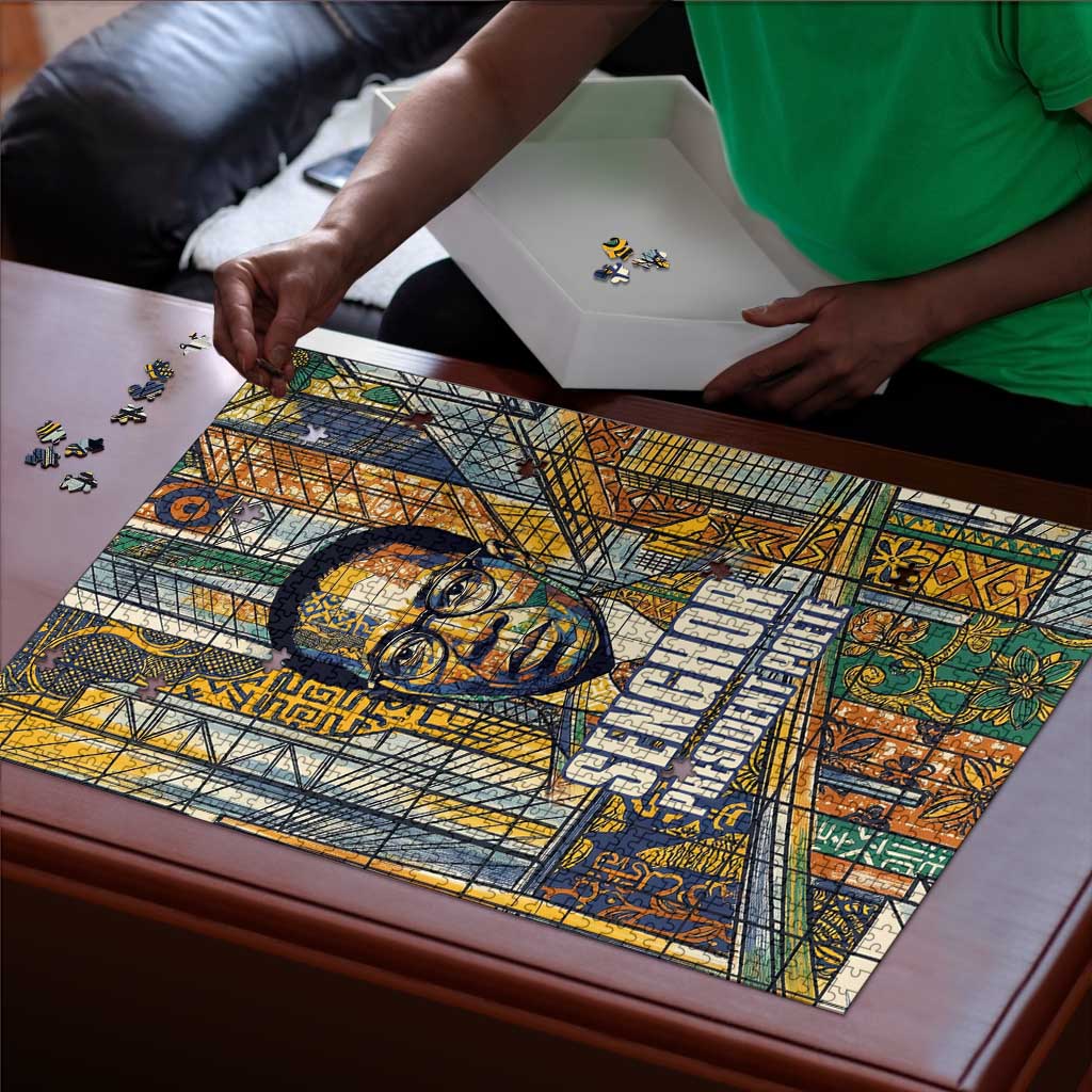 Léopold Sédar Senghor Puzzle President Poete Portrait Futuristic African Robotic Handshake Earth and Flowers Unity - African Pride