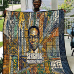 Léopold Sédar Senghor Quilt President Poete Portrait Futuristic African Robotic Handshake Earth and Flowers Unity - African Pride