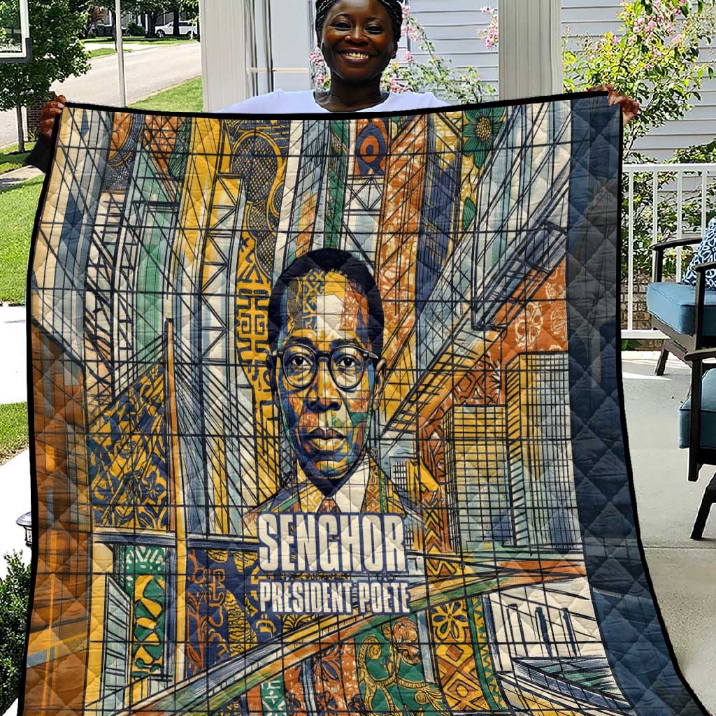 Léopold Sédar Senghor Quilt President Poete Portrait Futuristic African Robotic Handshake Earth and Flowers Unity - African Pride