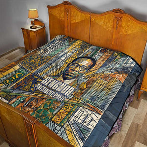 Léopold Sédar Senghor Quilt President Poete Portrait Futuristic African Robotic Handshake Earth and Flowers Unity - African Pride