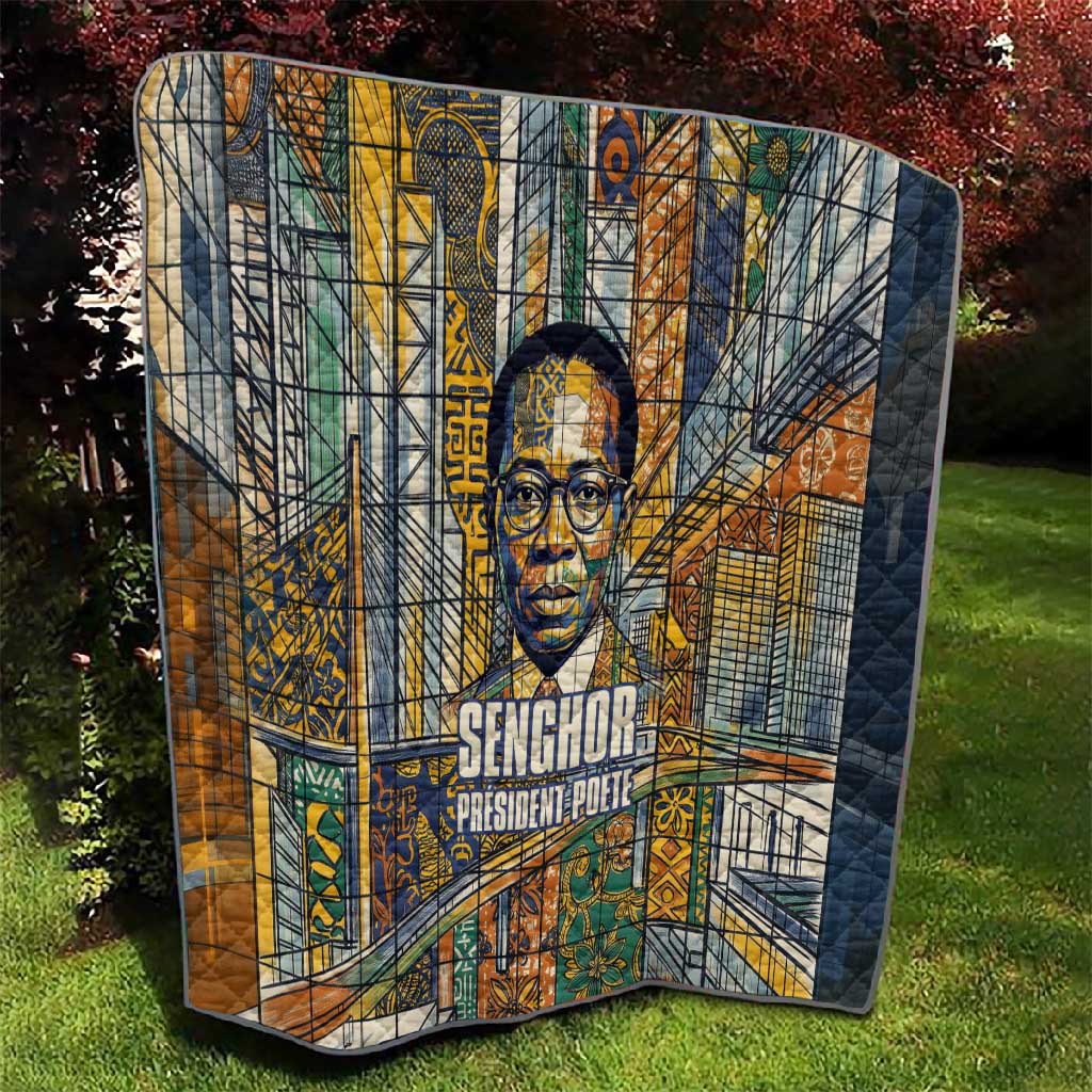 Léopold Sédar Senghor Quilt President Poete Portrait Futuristic African Robotic Handshake Earth and Flowers Unity - African Pride