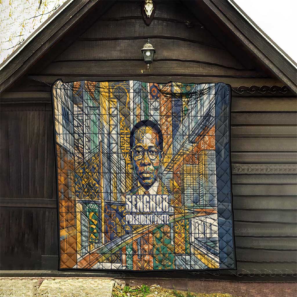 Léopold Sédar Senghor Quilt President Poete Portrait Futuristic African Robotic Handshake Earth and Flowers Unity - African Pride