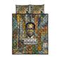 Léopold Sédar Senghor Quilt Bed Set President Poete Portrait Futuristic African Robotic Handshake Earth and Flowers Unity - African Pride