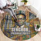 Léopold Sédar Senghor Round Carpet President Poete Portrait Futuristic African Robotic Handshake Earth and Flowers Unity - African Pride