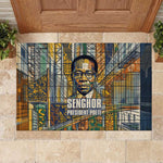 Léopold Sédar Senghor Rubber Doormat President Poete Portrait Futuristic African Robotic Handshake Earth and Flowers Unity - African Pride