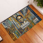 Léopold Sédar Senghor Rubber Doormat President Poete Portrait Futuristic African Robotic Handshake Earth and Flowers Unity - African Pride