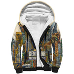 Léopold Sédar Senghor Sherpa Hoodie President Poete Portrait Futuristic African Robotic Handshake Earth and Flowers Unity - African Pride