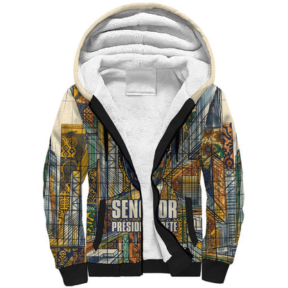 Léopold Sédar Senghor Sherpa Hoodie President Poete Portrait Futuristic African Robotic Handshake Earth and Flowers Unity - African Pride