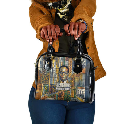 Léopold Sédar Senghor Shoulder Handbag President Poete Portrait Futuristic African Robotic Handshake Earth and Flowers Unity - African Pride