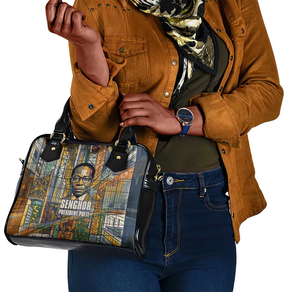 Léopold Sédar Senghor Shoulder Handbag President Poete Portrait Futuristic African Robotic Handshake Earth and Flowers Unity - African Pride