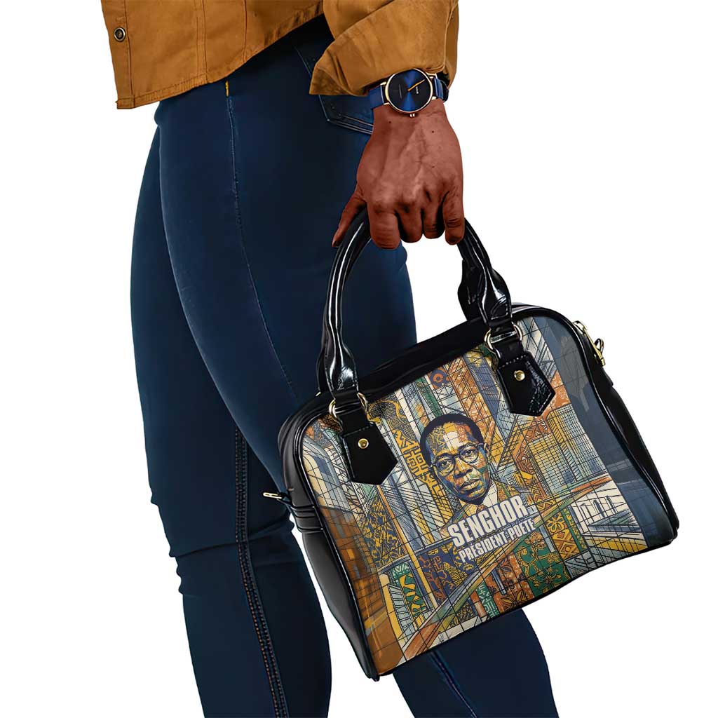 Léopold Sédar Senghor Shoulder Handbag President Poete Portrait Futuristic African Robotic Handshake Earth and Flowers Unity - African Pride