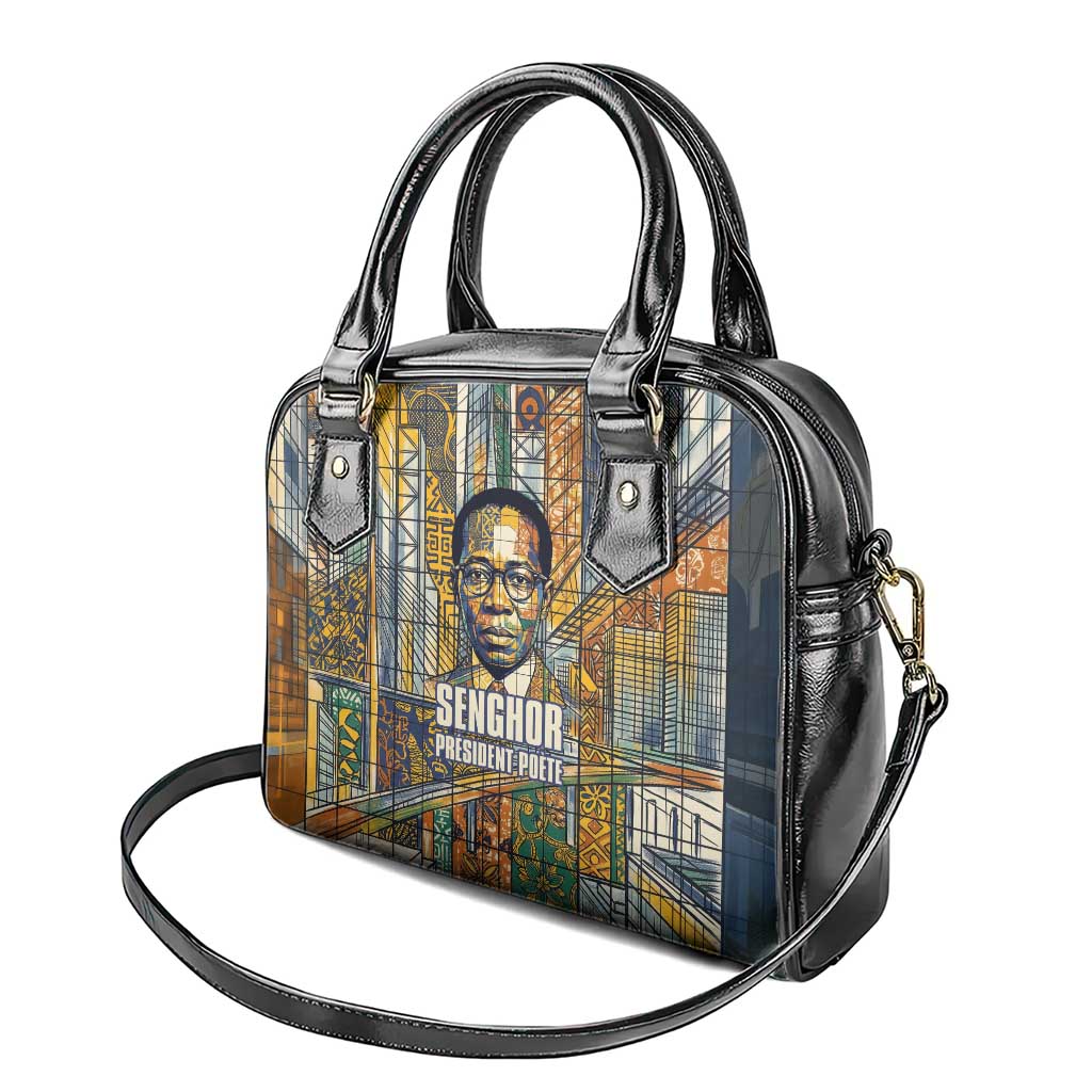 Léopold Sédar Senghor Shoulder Handbag President Poete Portrait Futuristic African Robotic Handshake Earth and Flowers Unity - African Pride