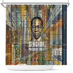 Léopold Sédar Senghor Shower Curtain President Poete Portrait Futuristic African Robotic Handshake Earth and Flowers Unity - African Pride