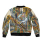 Léopold Sédar Senghor Sleeve Zip Bomber Jacket President Poete Portrait Futuristic African Robotic Handshake Earth and Flowers Unity - African Pride