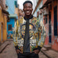Léopold Sédar Senghor Sleeve Zip Bomber Jacket President Poete Portrait Futuristic African Robotic Handshake Earth and Flowers Unity - African Pride