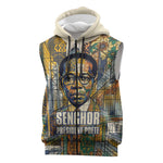 Léopold Sédar Senghor Sleeveless Zip Hoodie President Poete Portrait Futuristic African Robotic Handshake Earth and Flowers Unity - African Pride