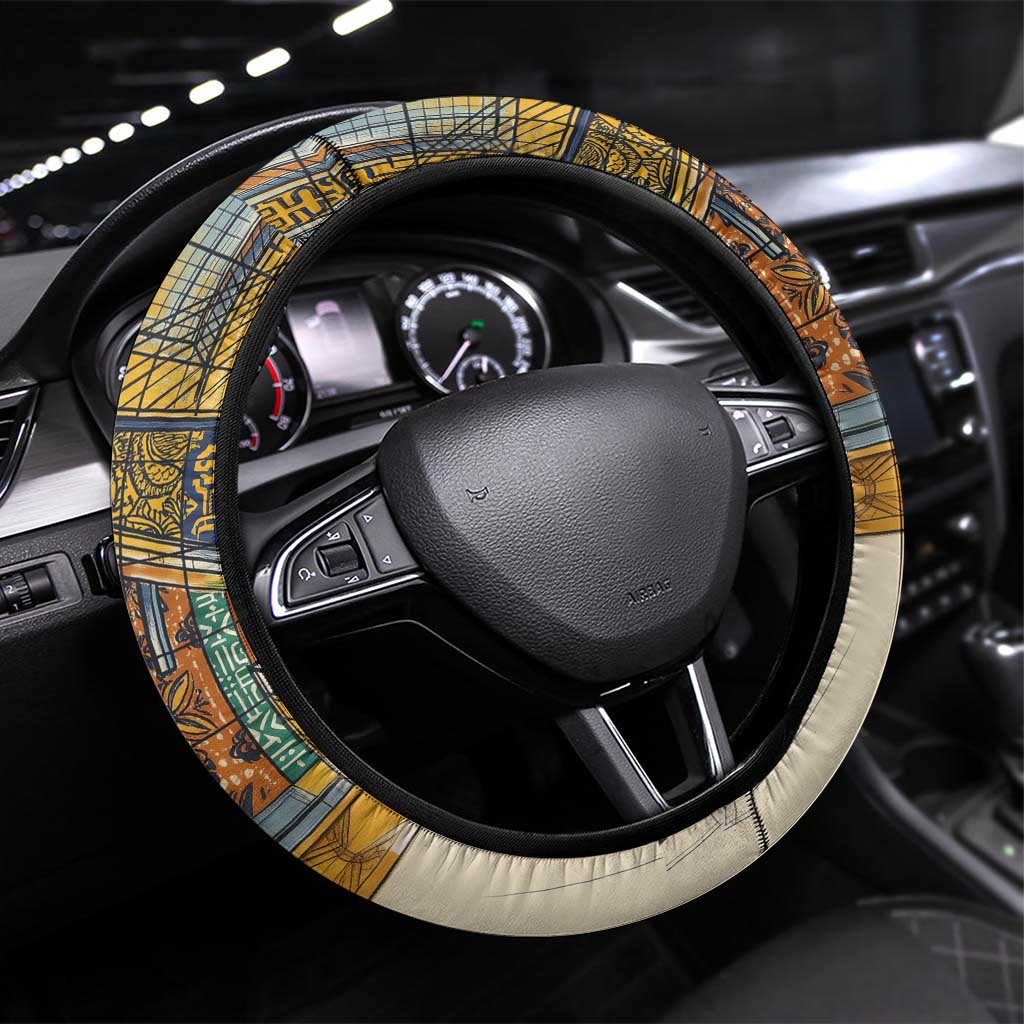 Léopold Sédar Senghor Steering Wheel Cover President Poete Portrait Futuristic African Robotic Handshake Earth and Flowers Unity - African Pride