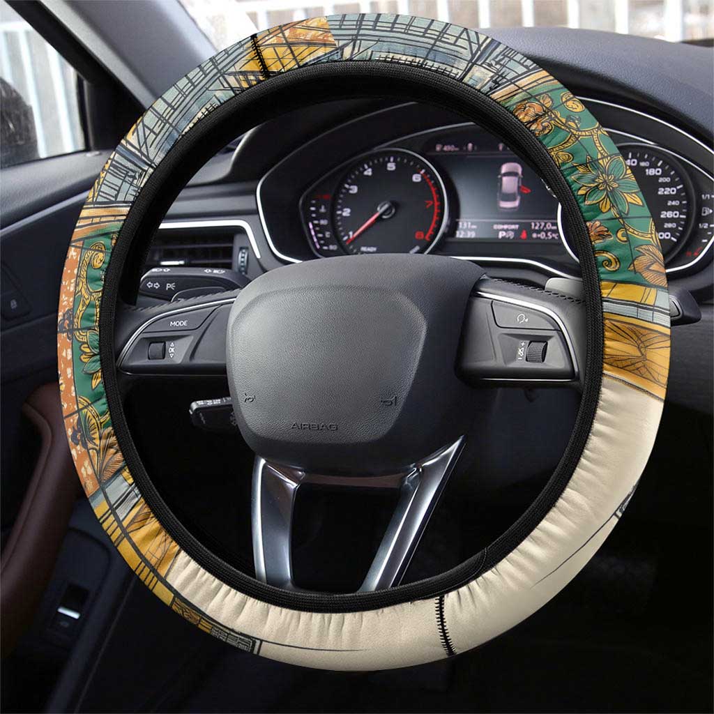 Léopold Sédar Senghor Steering Wheel Cover President Poete Portrait Futuristic African Robotic Handshake Earth and Flowers Unity - African Pride