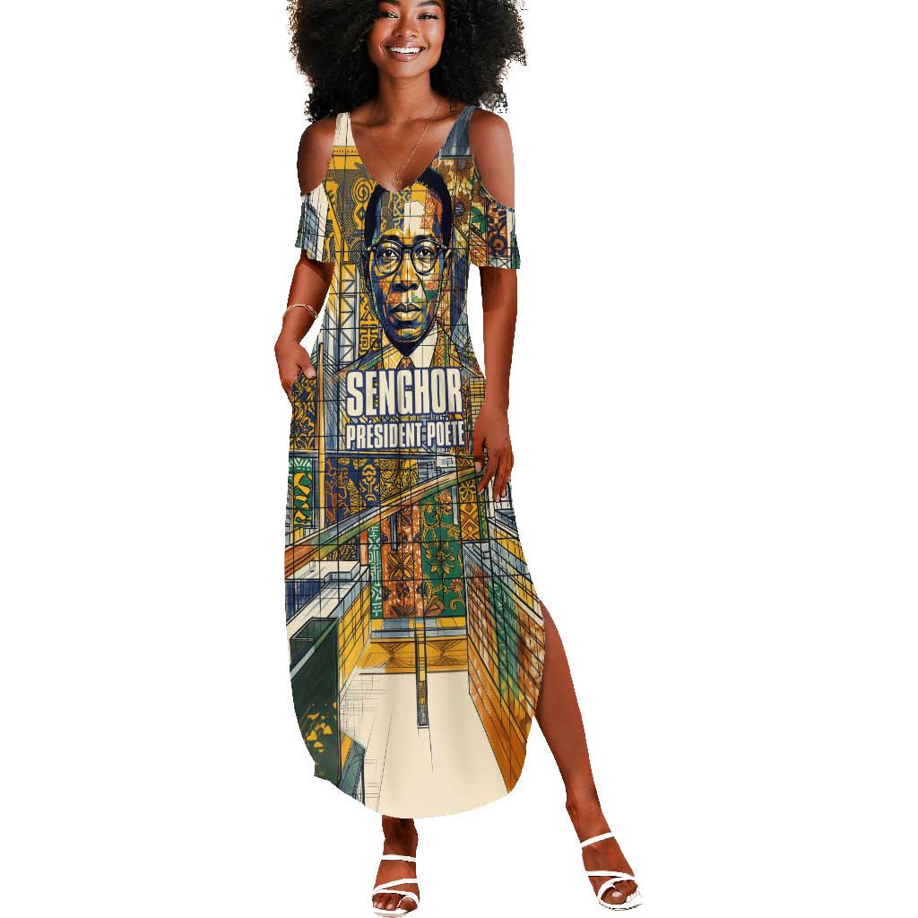 Léopold Sédar Senghor Summer Maxi Dress President Poete Portrait Futuristic African Robotic Handshake Earth and Flowers Unity - African Pride