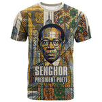 Léopold Sédar Senghor T shirt President Poete Portrait Futuristic African Robotic Handshake Earth and Flowers Unity - African Pride