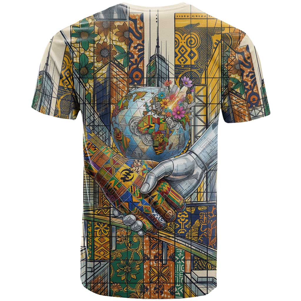 Léopold Sédar Senghor T shirt President Poete Portrait Futuristic African Robotic Handshake Earth and Flowers Unity - African Pride