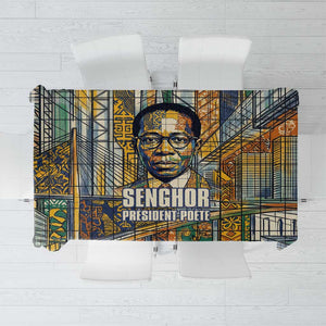 Léopold Sédar Senghor Tablecloth President Poete Portrait Futuristic African Robotic Handshake Earth and Flowers Unity - African Pride